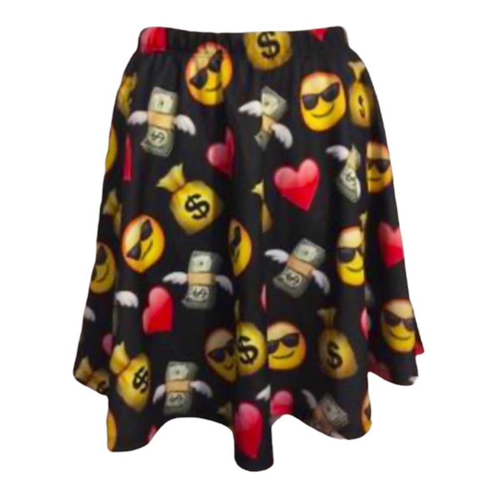 Emoji Skater Skirt A-Line Dress Bottom Money Wings Hearts- size Small